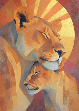 Lionesses in Warm Embrace