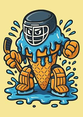 Ice Cream Hockey Player Cartoon
