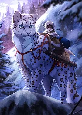 Snow Leopard and Rider in Winter