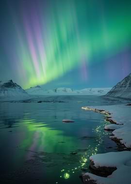 Aurora Borealis over Snowy Landscape