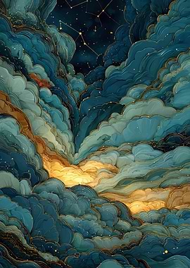 Abstract Clouds with Golden Accents