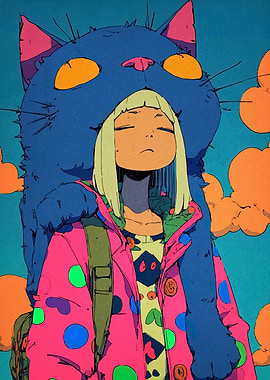 Girl with Cat Hood and Backpack