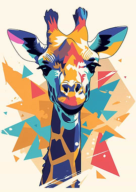 Colorful Giraffe Portrait with Geometric Background