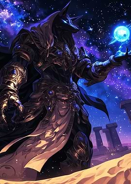 Anubis with Orb Desert Landscape