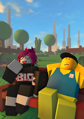 Roblox characters relaxing on a bench
