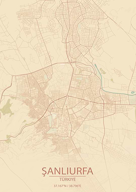 Şanlıurfa, Türkiye Vintage Style City Map