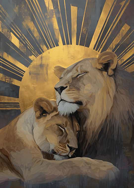 Lion and Lioness Embrace