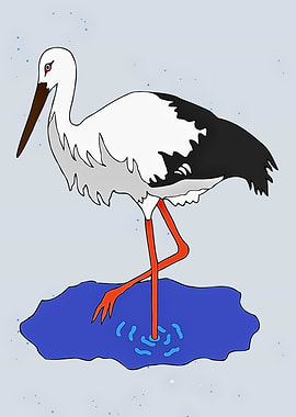 Cartoon Stork in Water