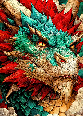Colorful Dragon Head Close-Up