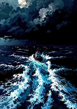 Ship sailing through stormy sea