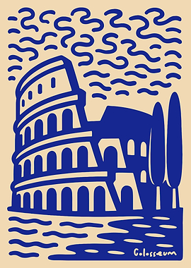 Colosseum Illustration in Blue and Beige