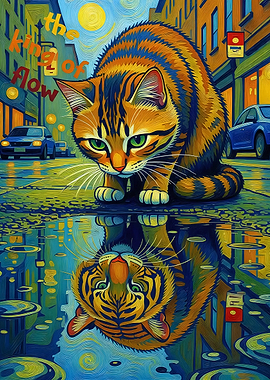 Cat Reflection in Cityscape