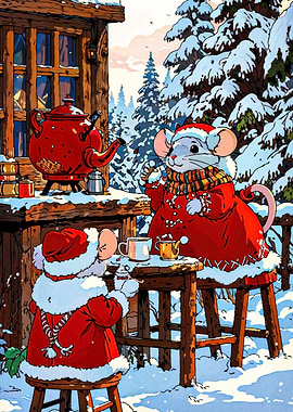 Winter Tea Party with Mice