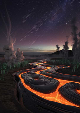 Lava River Under Starry Sky