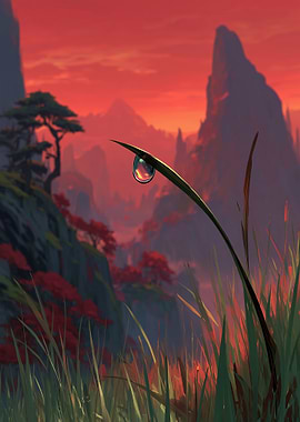 Dewdrop on Grass Blade Landscape