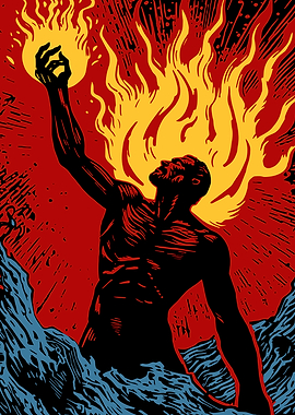 Man with Fireball in Graphic Art Prometheus