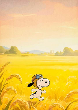 Snoopy Running in a Wheat Field