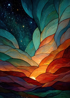 Abstract Landscape with Stars and Sunset