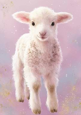 Cute Lamb Portrait on Pastel Background