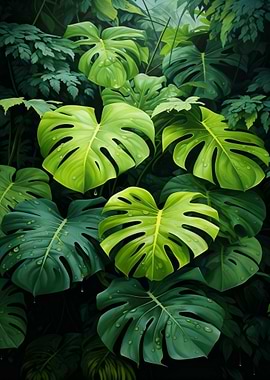 Lush Green Monstera Leaf Jungle