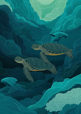 Ocean Life: Turtles and Dolphin