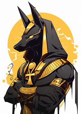 Anubis Illustration with Golden Accents