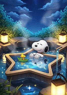Snoopy and Woodstock in Star Bath