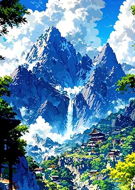 Mountain Village Anime Landscape