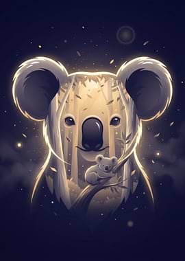 Koala and Cub in Forest Illustration