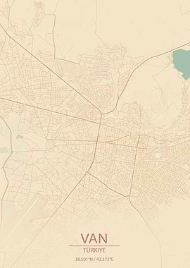 Van, Türkiye Vintage Style City Map