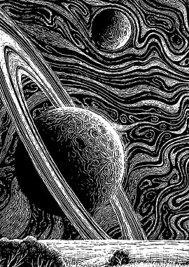 Monochrome Planetscape with Ringed Planet