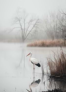 Stork in Misty Waters