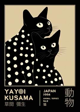 Yayoi Kusama Black Cats Retro Exhibition Poster