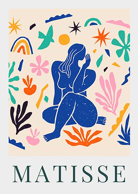 Henri Matisse Inspired Blue Nude (Nu Blue) Style Colorful Poster