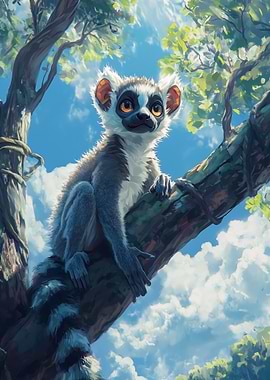 Lemur on a Tree Branch