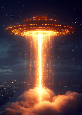 UFO beaming light over city