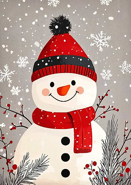 Festive Snowman with Red Scarf and Hat