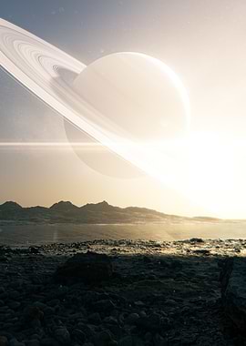 Exoplanet Landscape with Ringed Planet