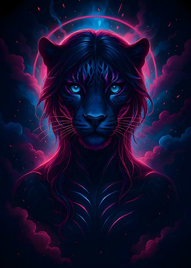 Neon Panther Goddess – Cosmic Cyber Portrait