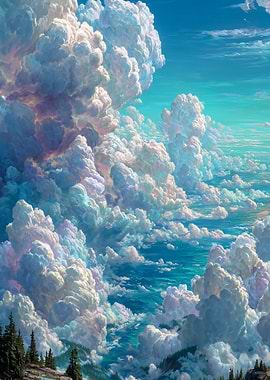 Dreamy Clouds Above Turquoise Waterscape