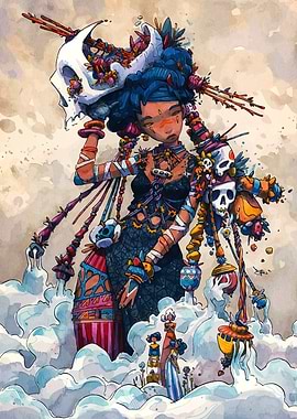 Tribal Woman with Skull Headdress