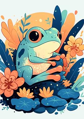 Cute Frog in Floral Setting