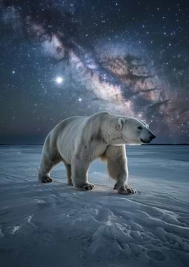 Polar Bear Under the Milky Way
