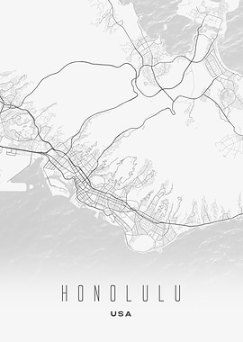 Honolulu, USA - Minimal Coastal City Map Poster, Contemporary Street Wall Art