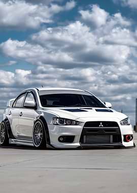 Modified White Mitsubishi Lancer Evolution X