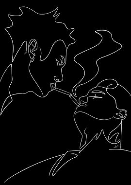 Minimalist Line Art: Smoking Couple