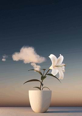 Lily in Pot with Cloud Background