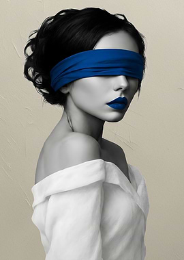 Woman with Blue Blindfold and Lips