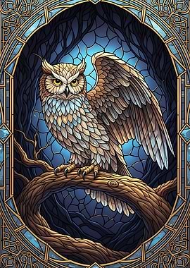 Stained Glass Owl on Branch