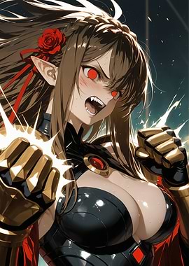 Angry Anime Girl with Golden Gauntlets
